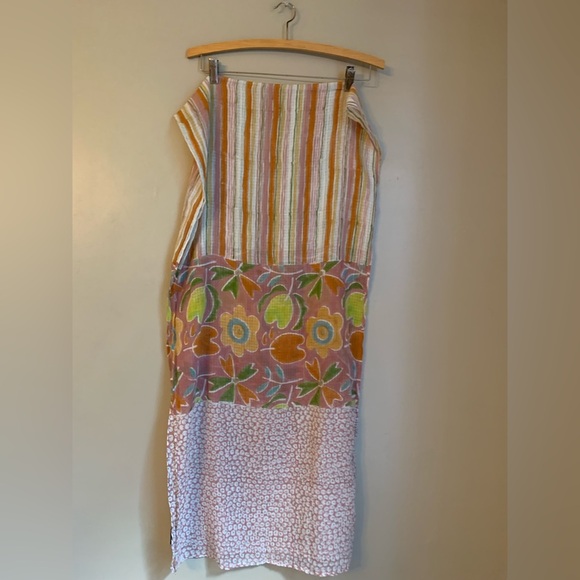 Gudrun Sjoden Cotton Scarf Shawl mixed fabric Striped dots floral 78”x19” - Picture 5 of 8